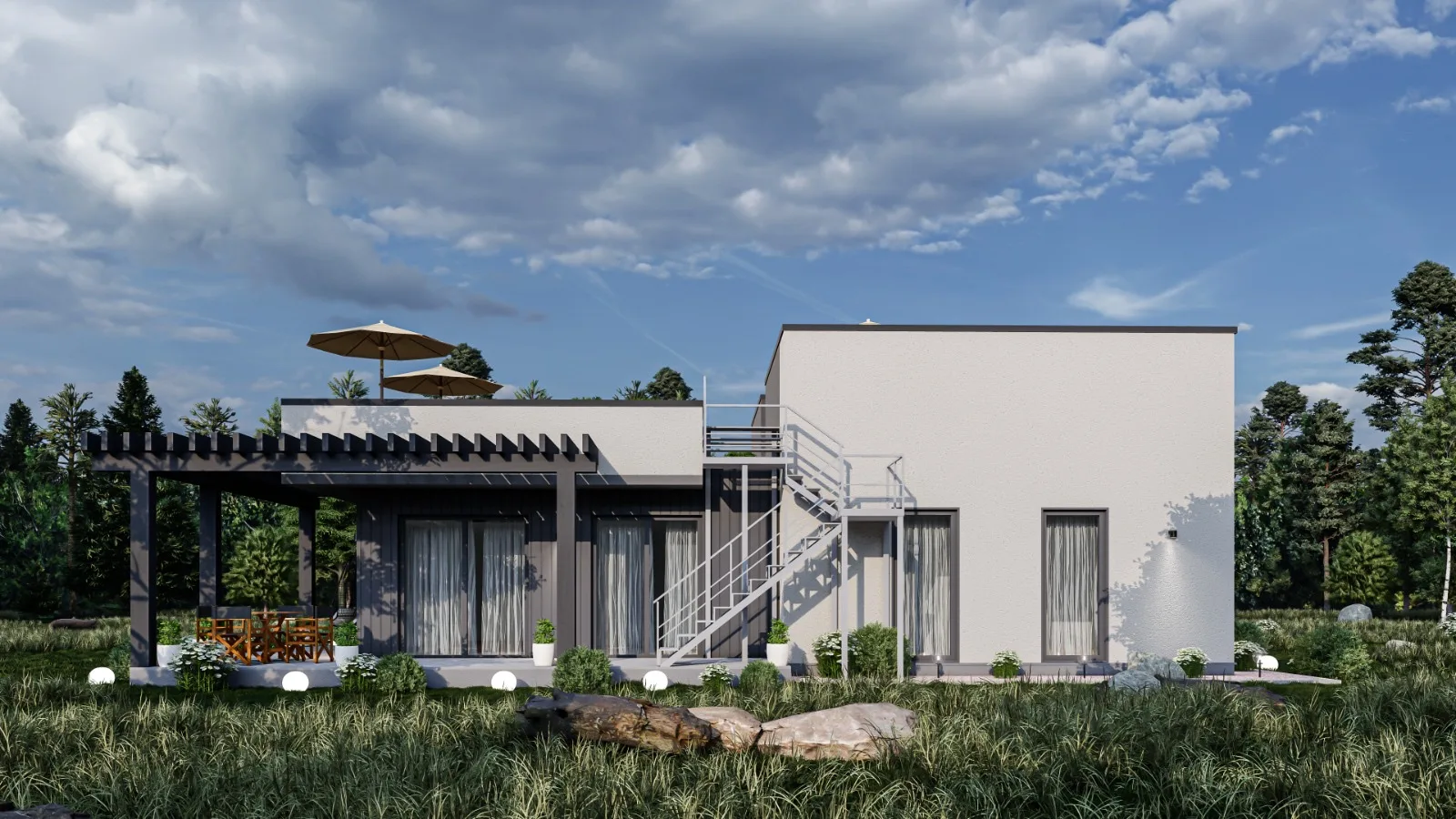 Дом в современном стиле с плоской кровлей